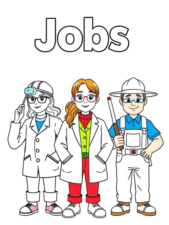 Jobs Coloring Book for Kids: 45 Pages, Fun & Educational